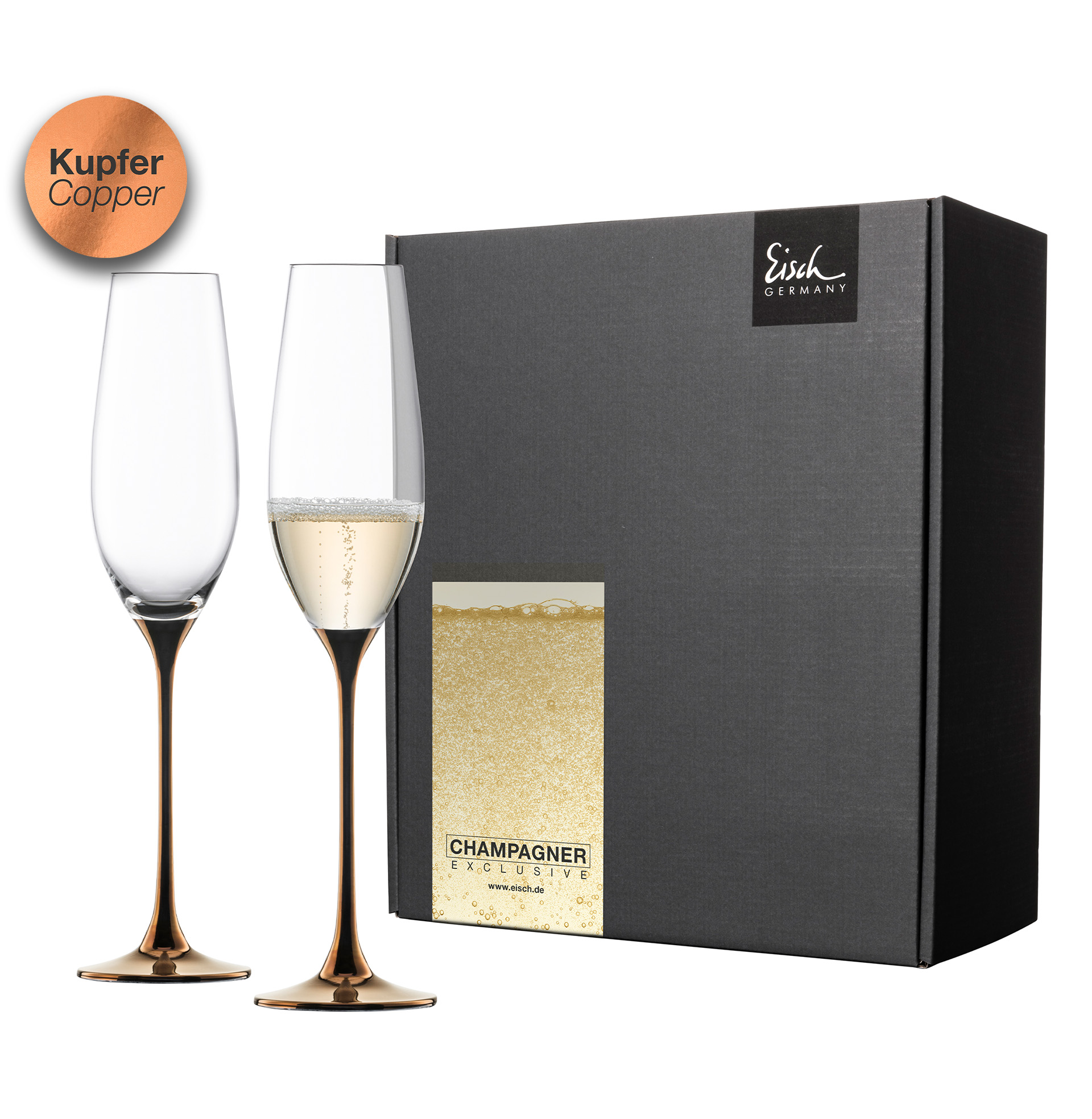 2er Set Champagnergläser kupfer CHAMPAGNER EXKLUSIV