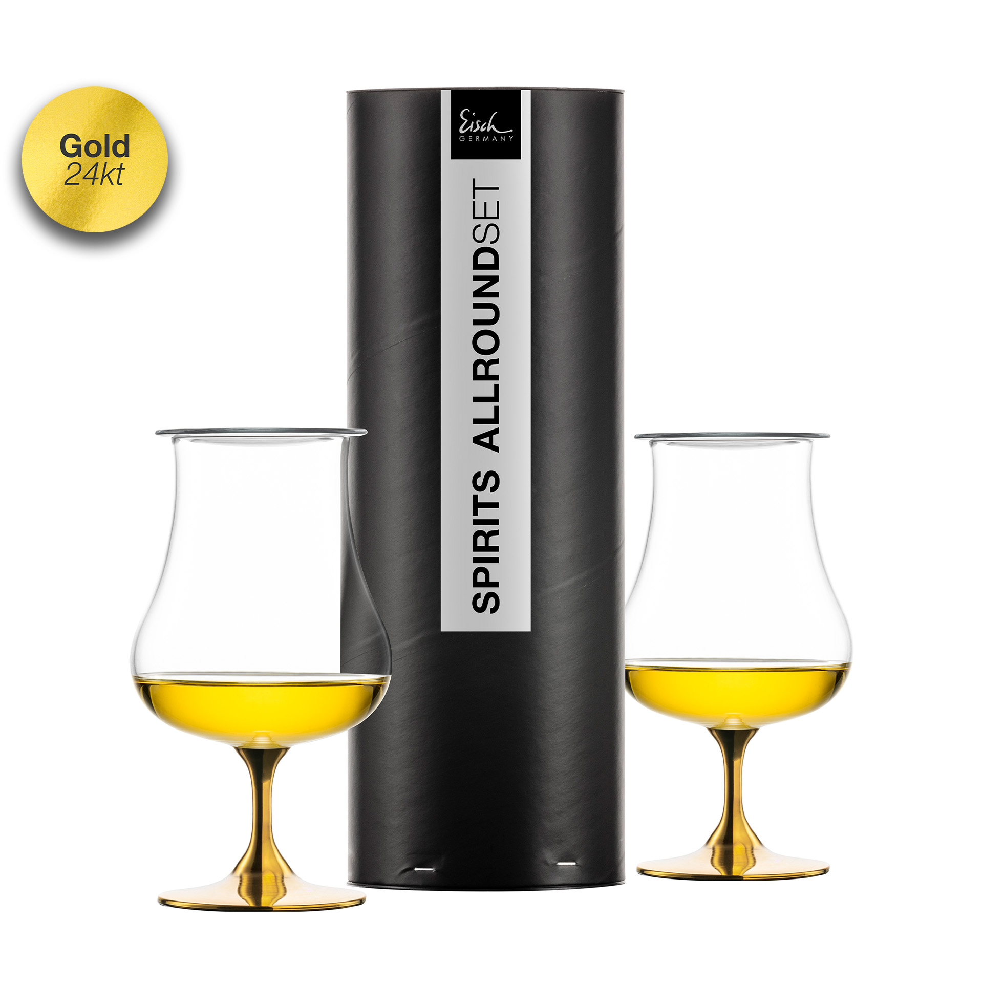 Set of 2 spirit glasses with aroma lids gold GENTLEMAN