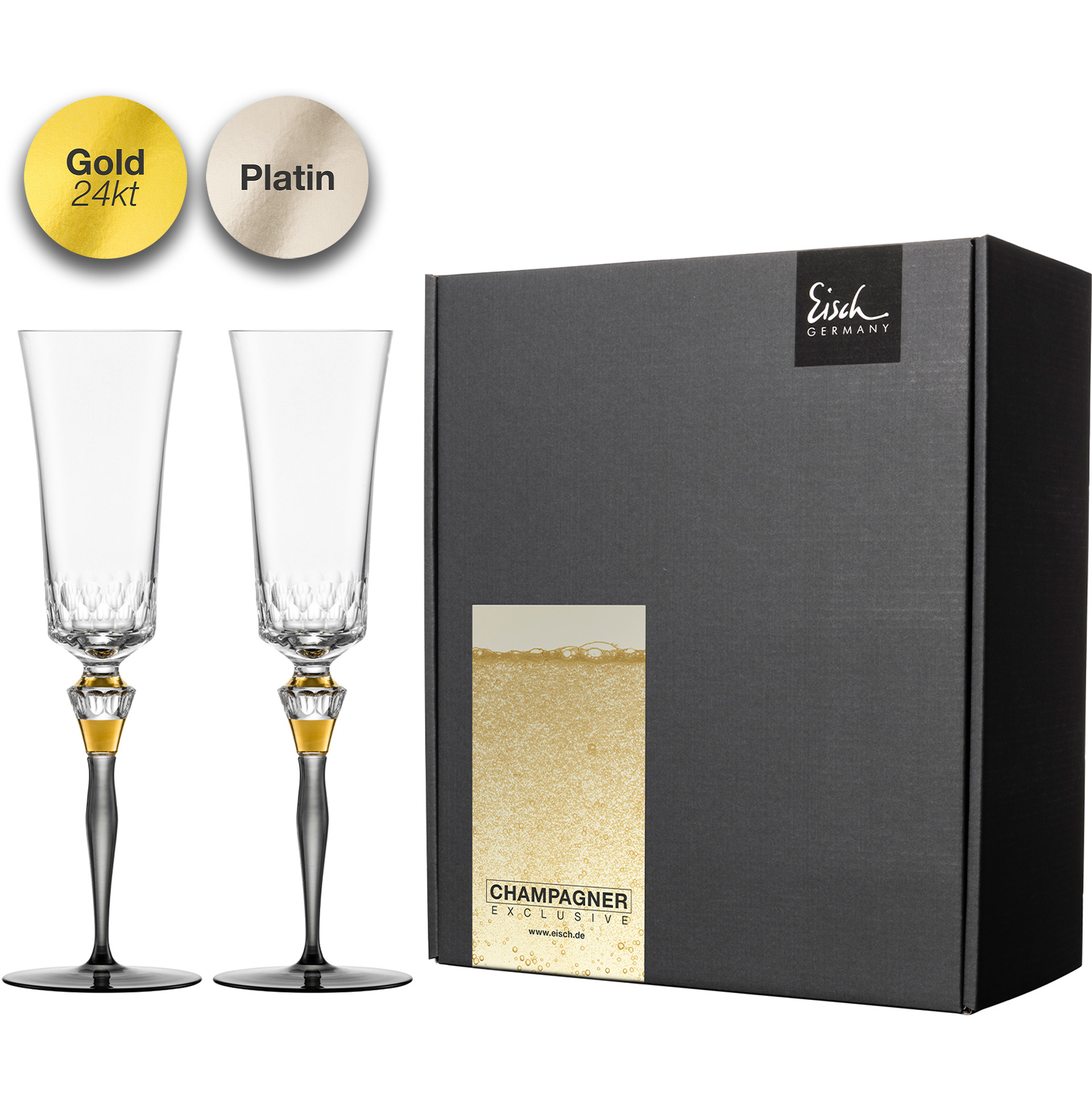 2er Set Champagnergläser platin/gold CHAMPAGNER EXKLUSIV