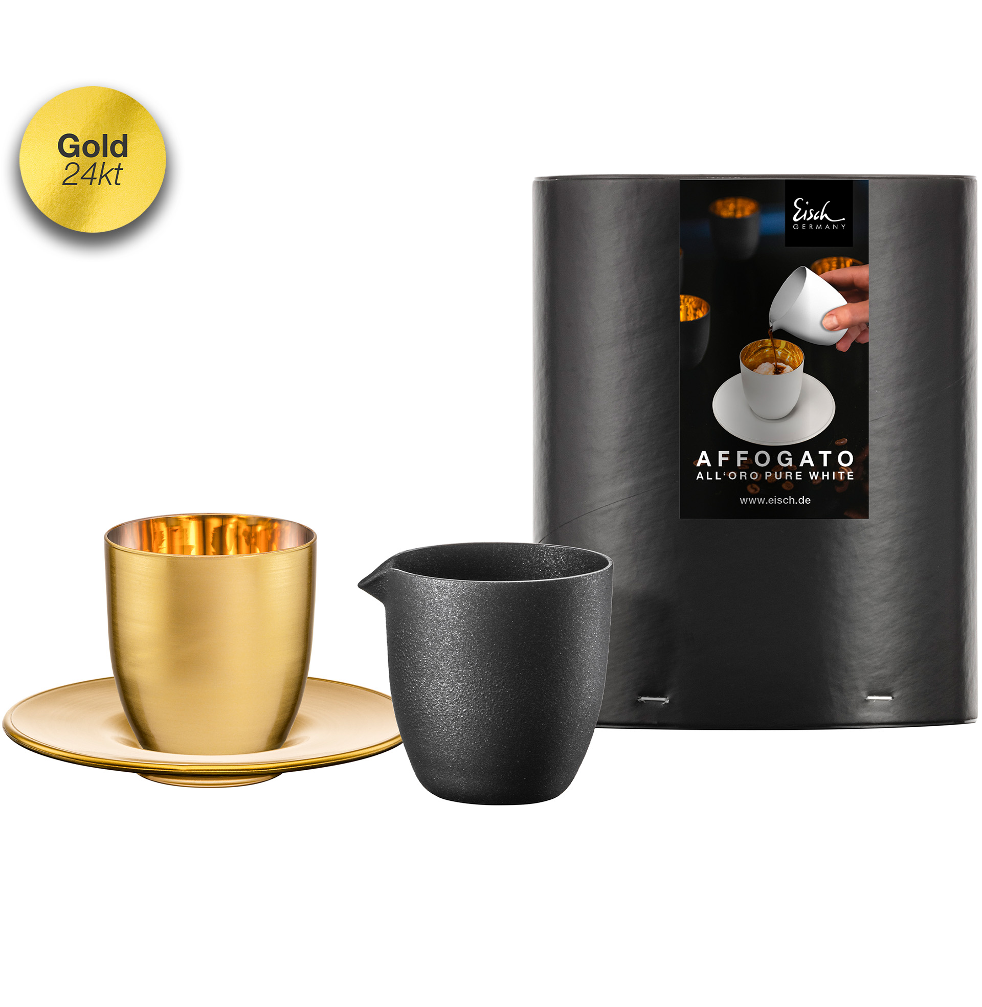 Set Affogato al oro glass with small pot gold/black AFFOGATO