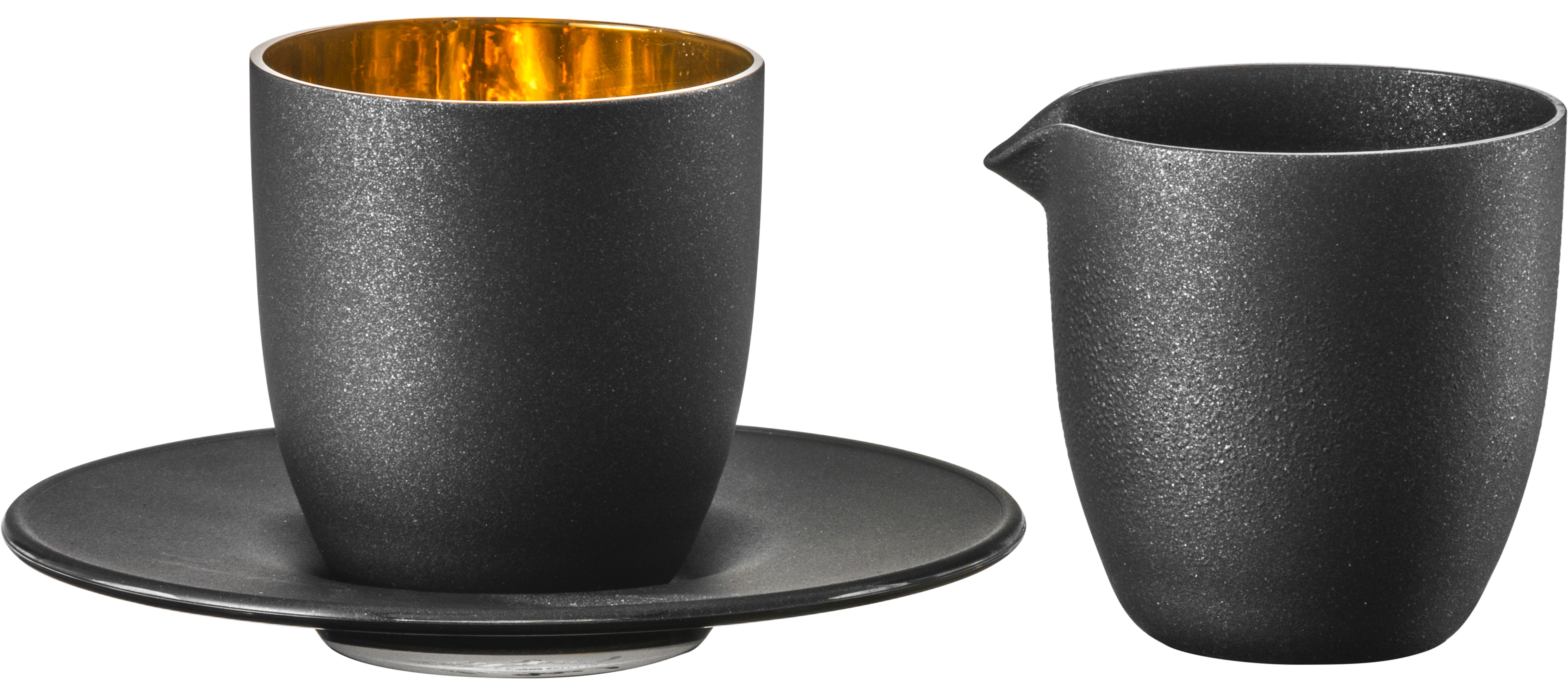 Set Affogato al oro glass with small pot black/gold COSMO GOLD