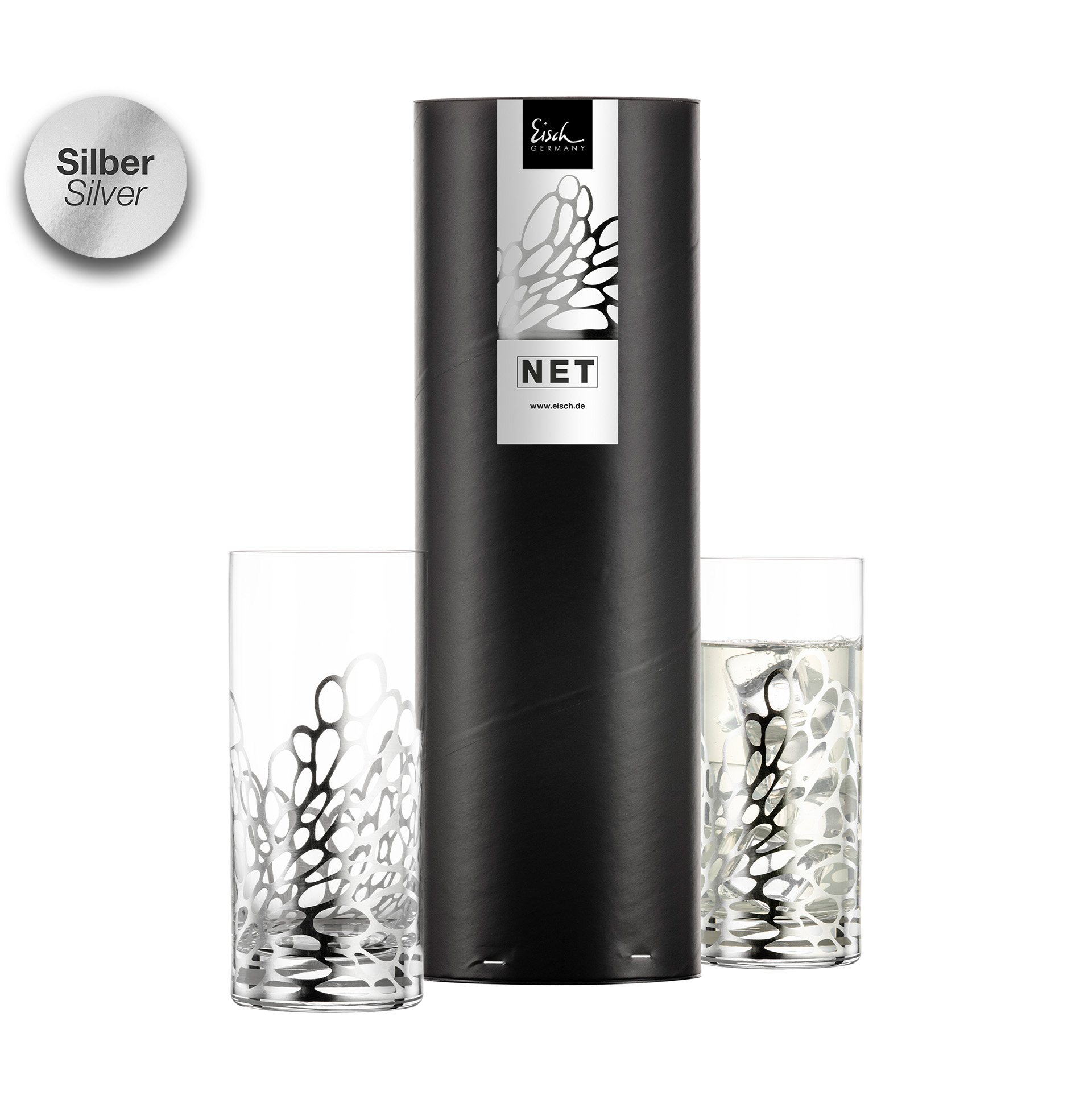 Set of 2 longdrink glasses silver NET