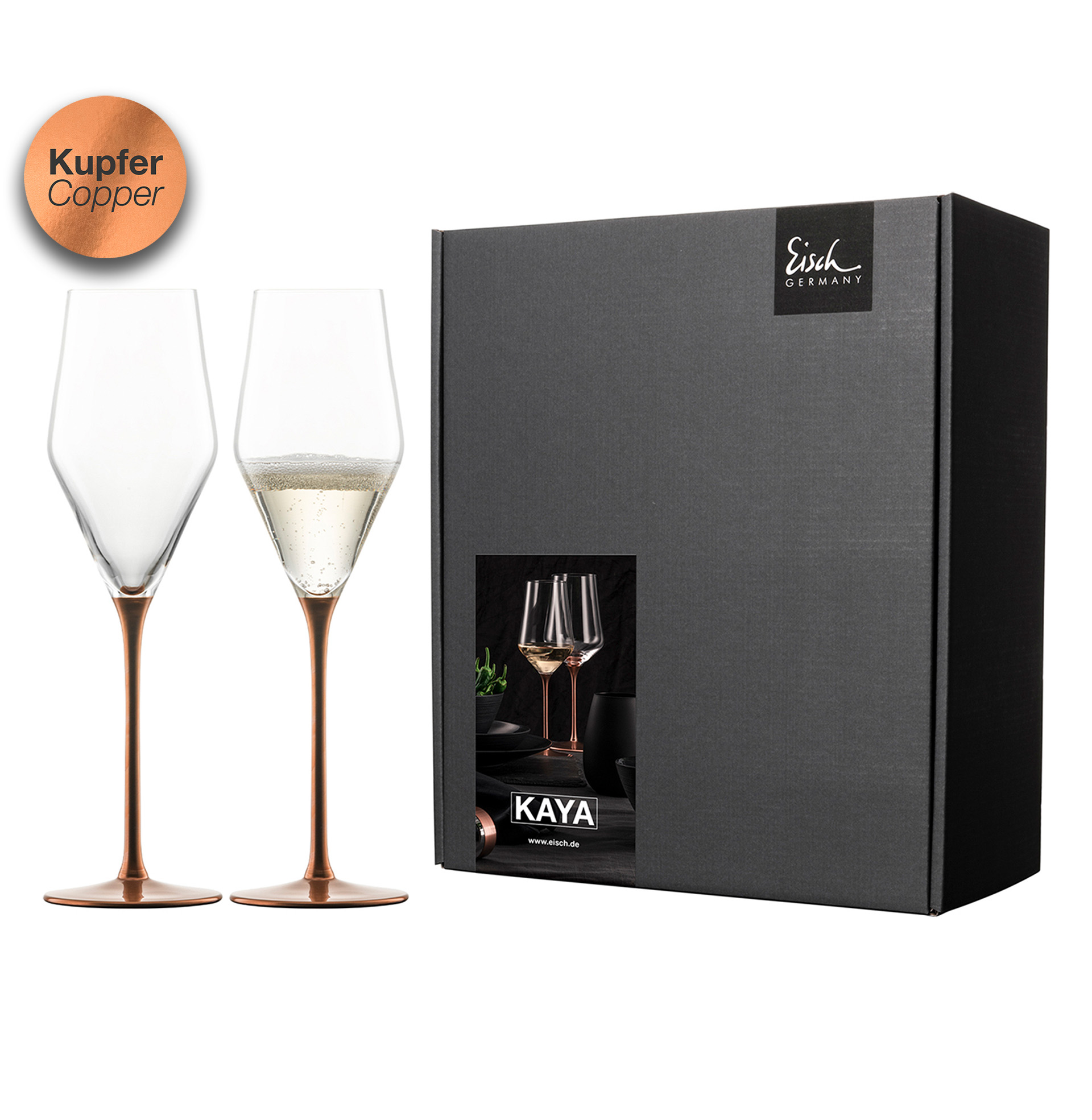 Set of 2 champagne glasses copper KAYA