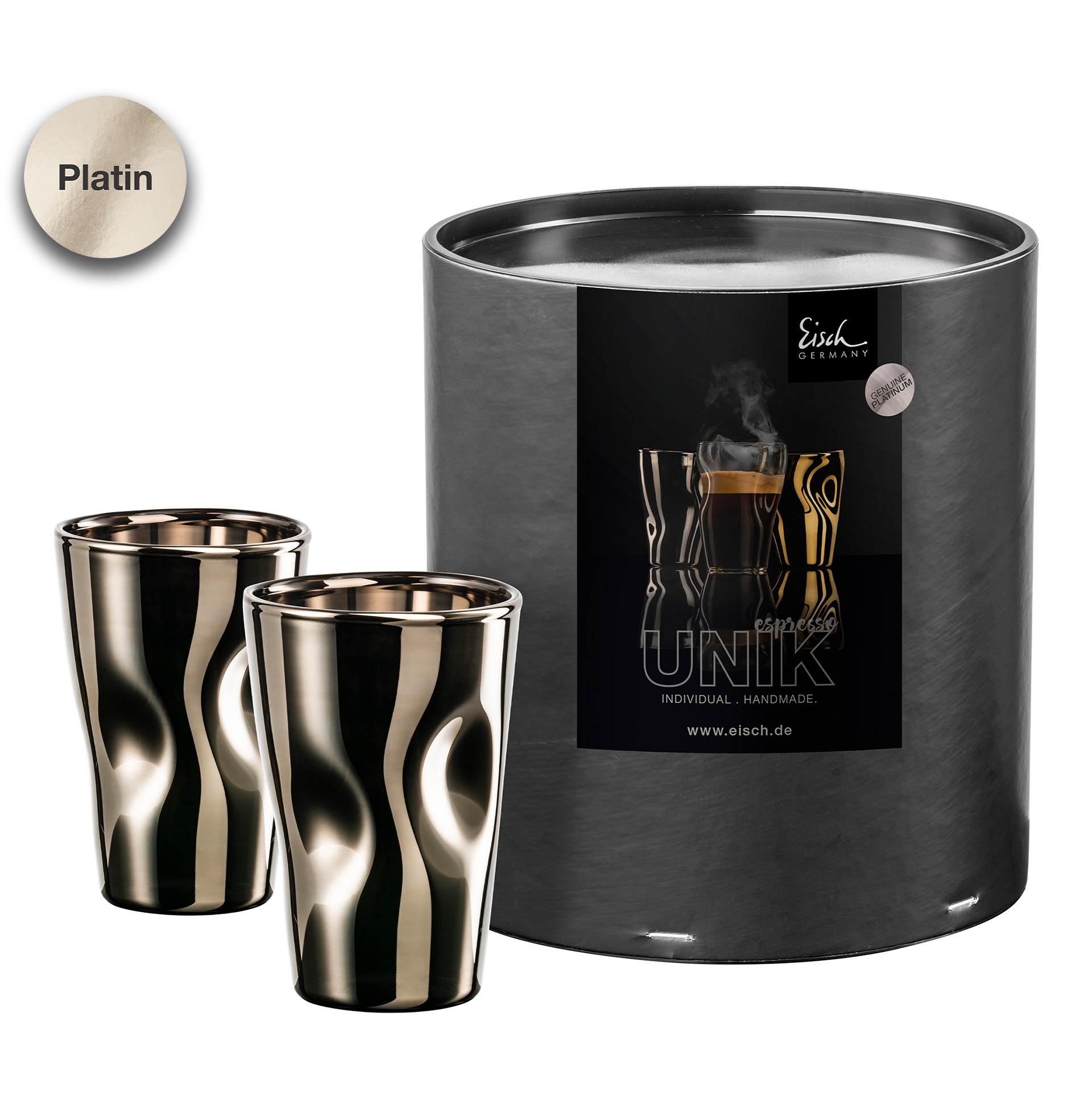 Set of 2 espresso/mocha glasses platinum UNIK