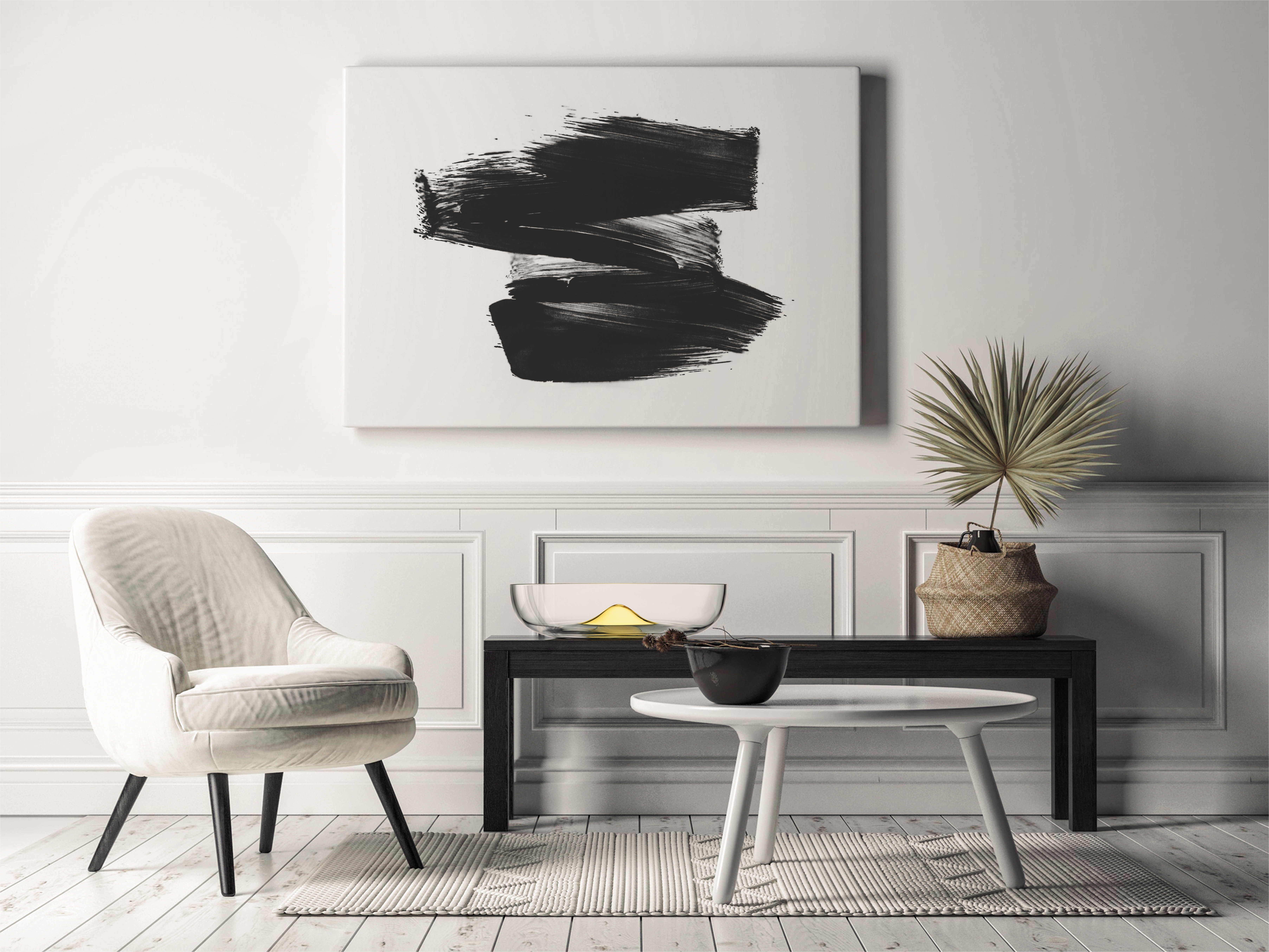 Modern living room with golden bowl from the Cali series on the side table