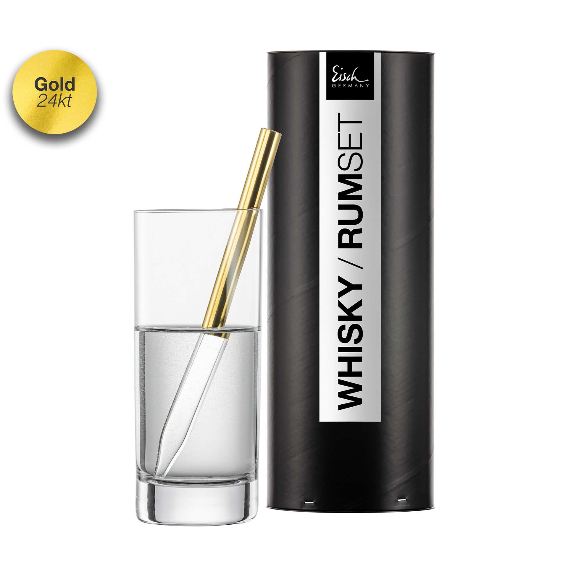2-piece set whisky / rum pipette gold with glass GENTLEMAN