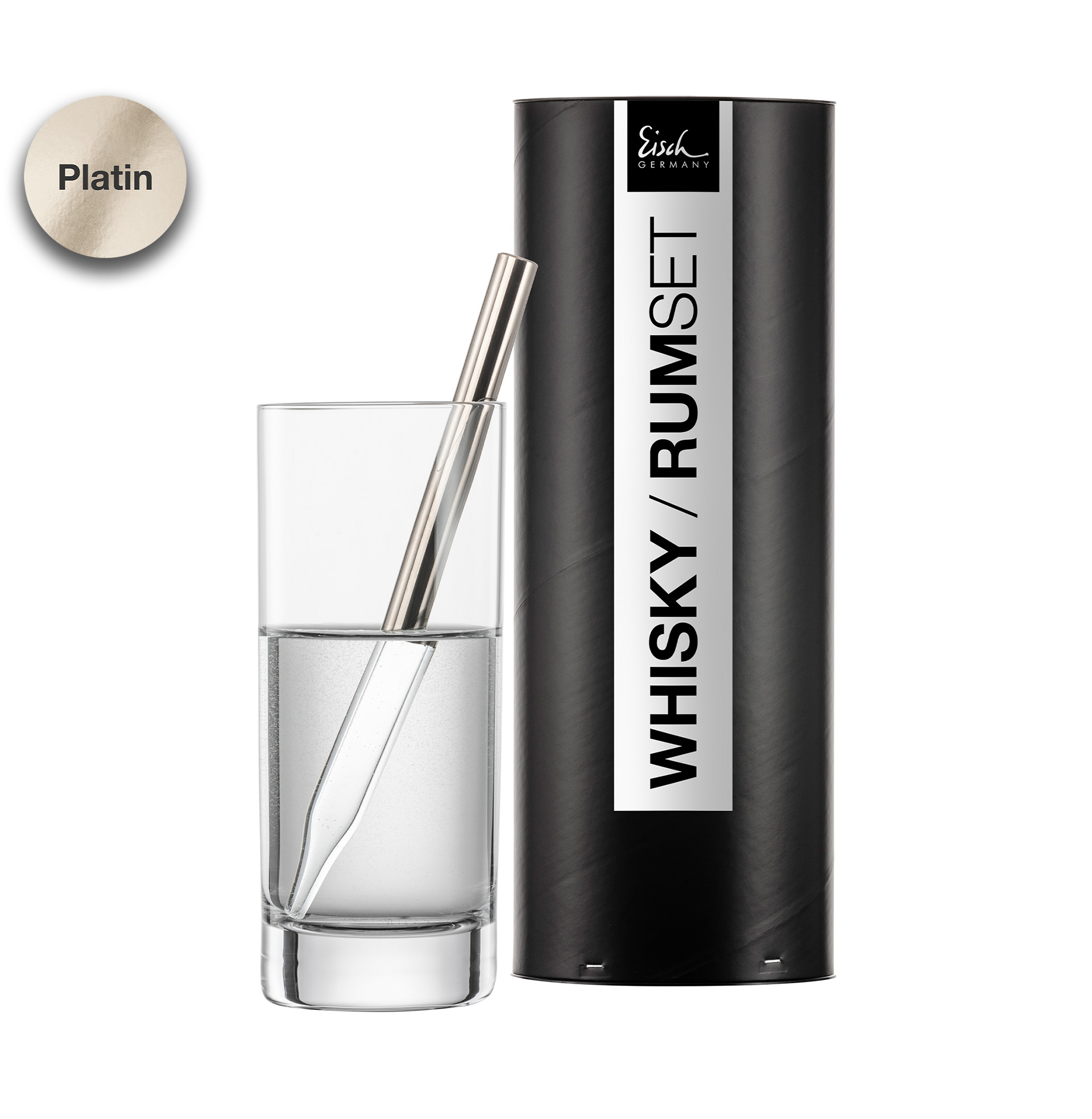 2-piece set whisky / rum pipette platinum with glass GENTLEMAN