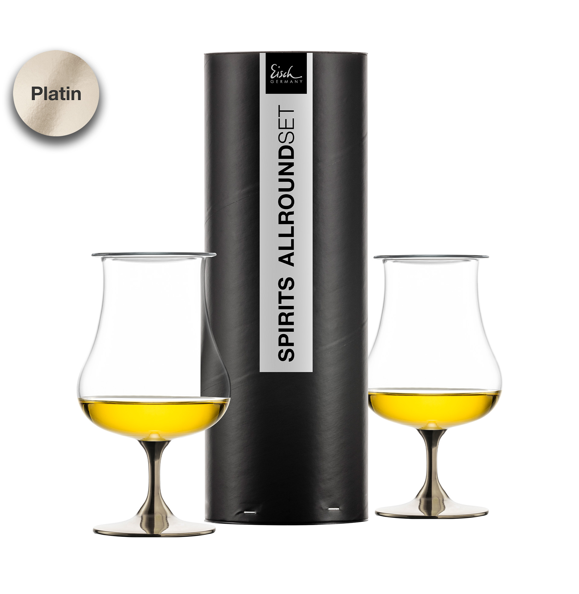 Set of 2 spirit glasses with aroma lids platinum GENTLEMAN