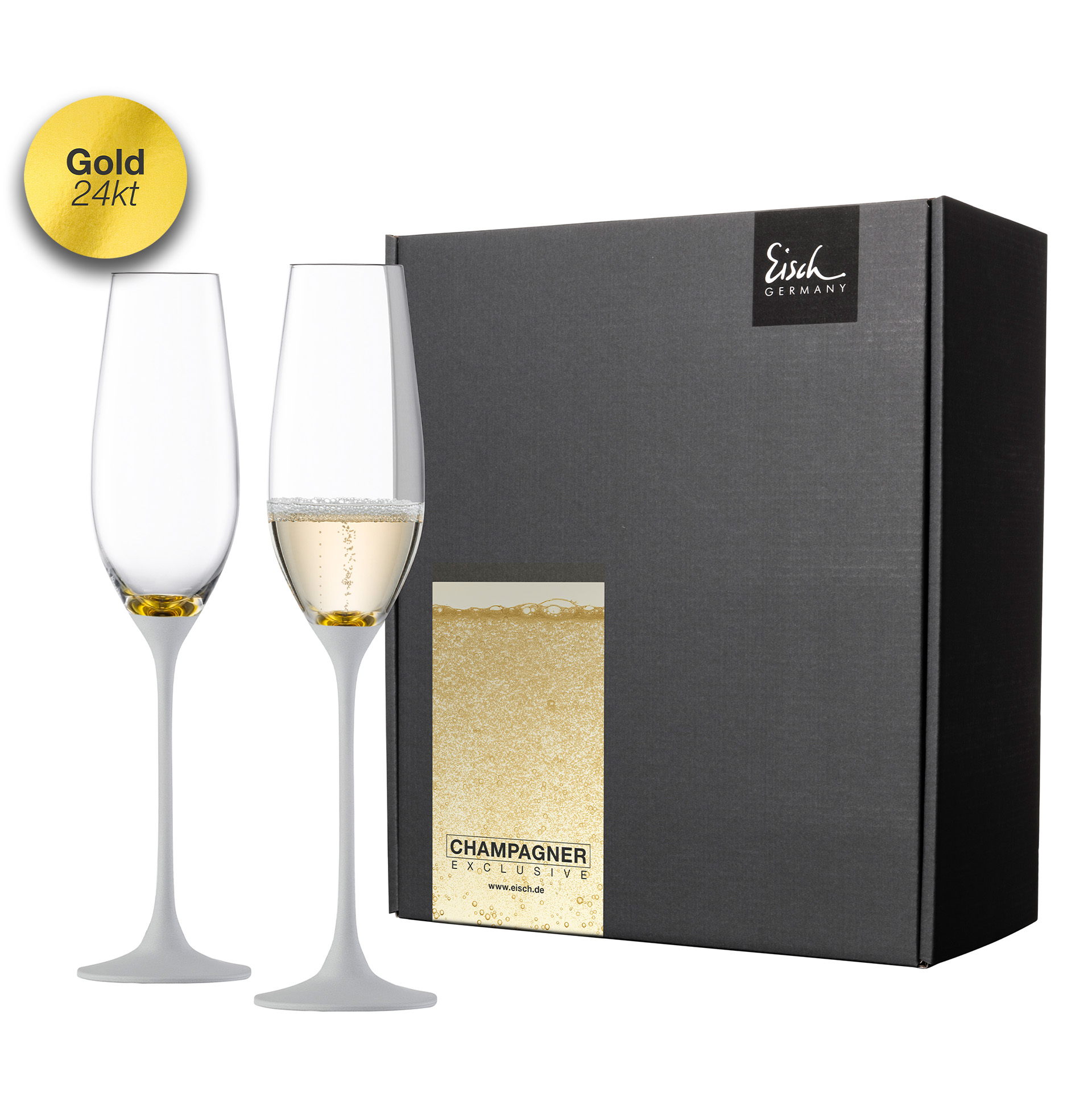 2er Set Champagnergläser weiß/gold CHAMPAGNER EXKLUSIV