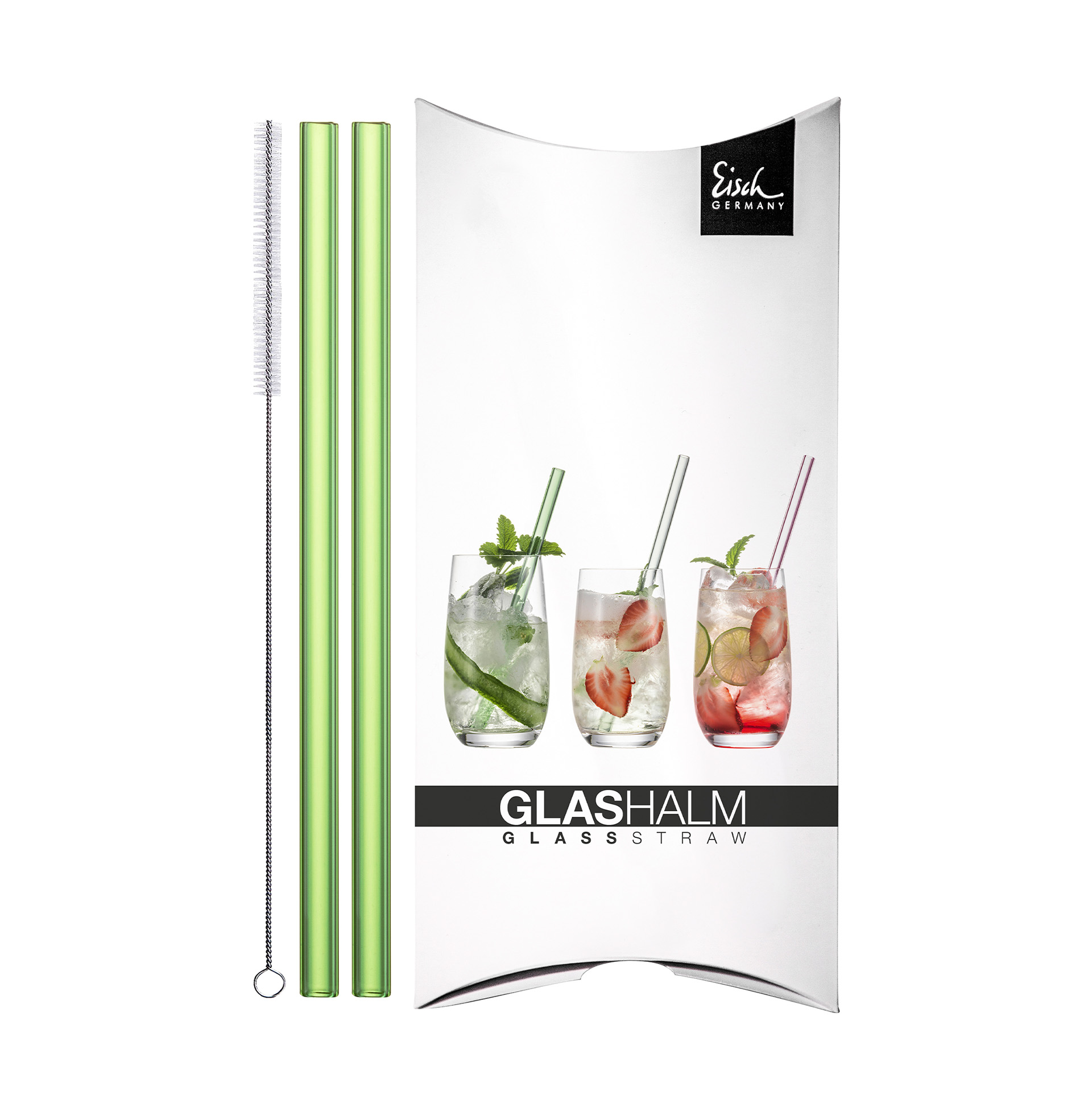 2er Set Glashalme mit Reinigungsbürste grün