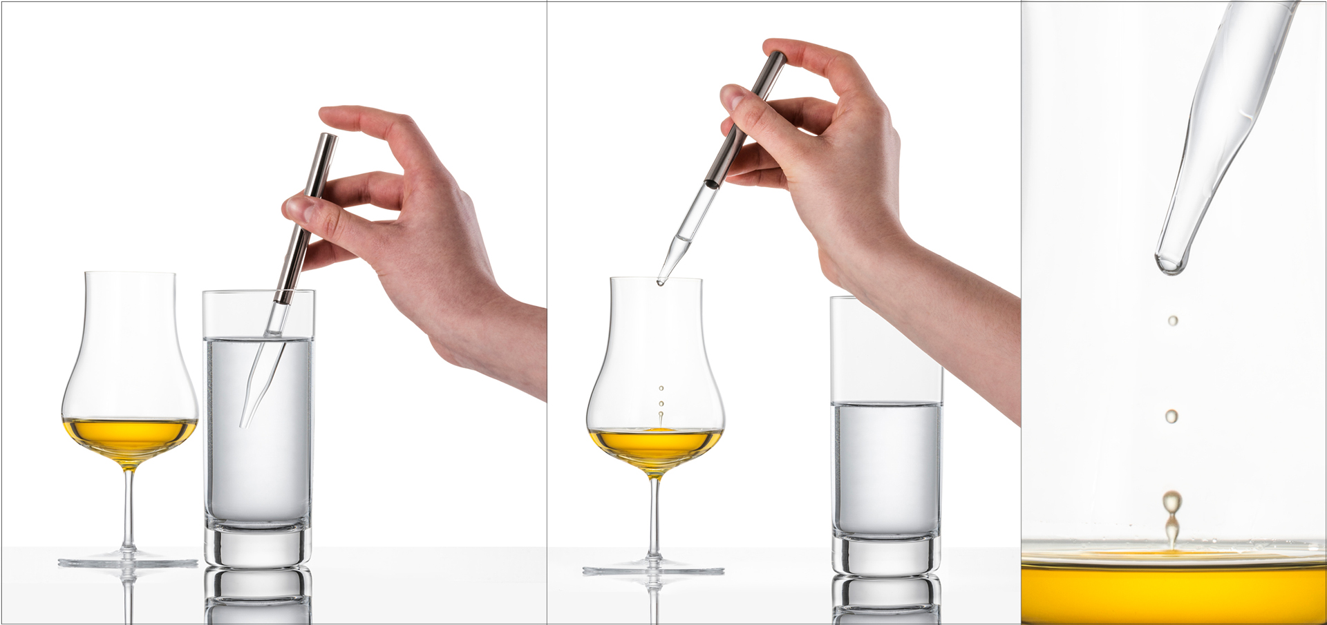 Whisky oder Rum mit hohem Alkoholgehalt für das perfekte Aroma tropfenweise mit Wasser verdünnen